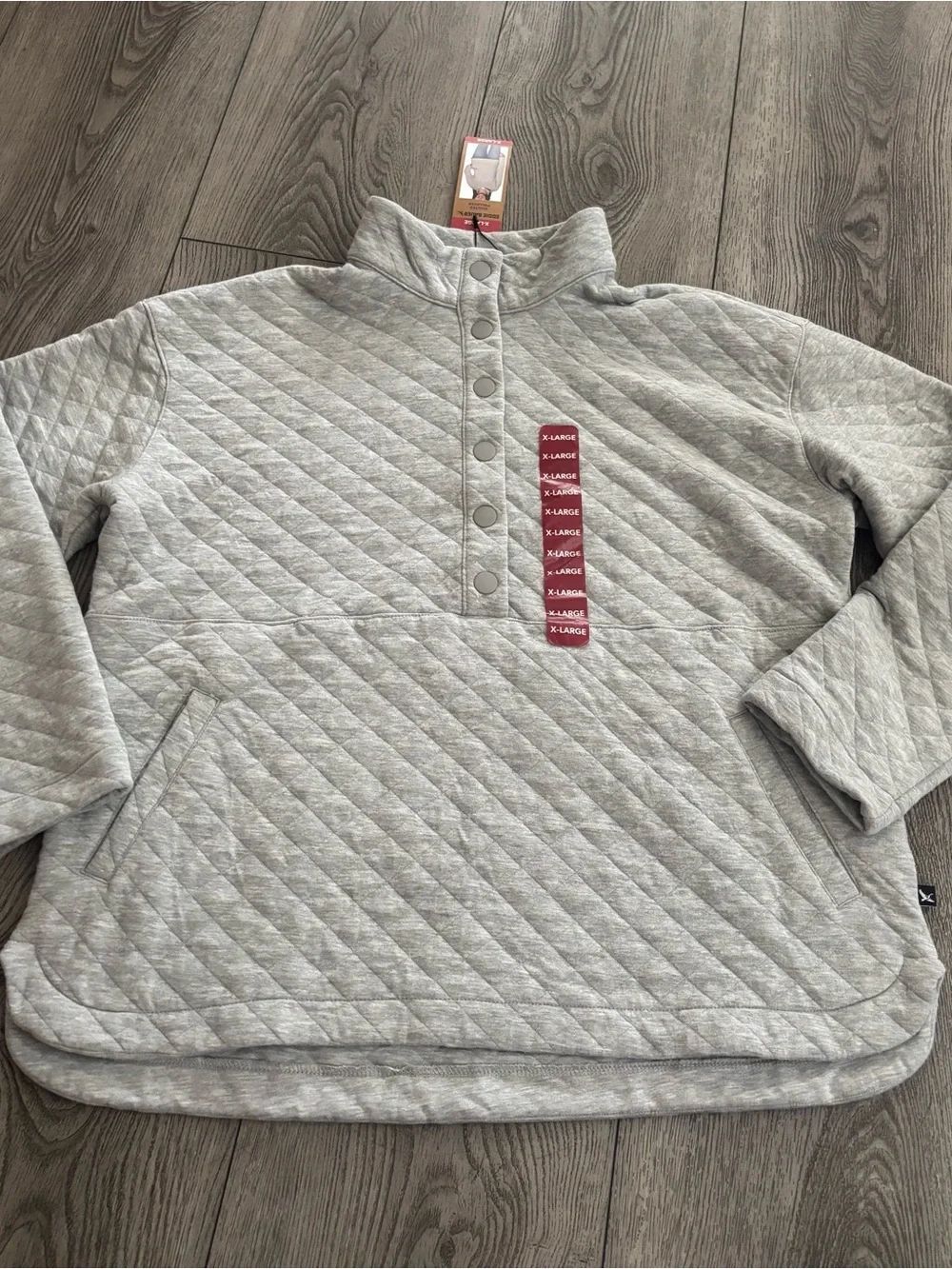 Eddie Bauer Quilted Pullover Snap-Front Sweatshirt — Light Gray